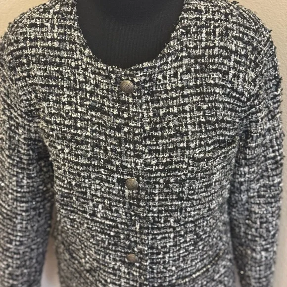 Walter Baker Bryson Tweed Jacket Blazer Boucle Black White Long Line M NEW $248 - Picture 2 of 10